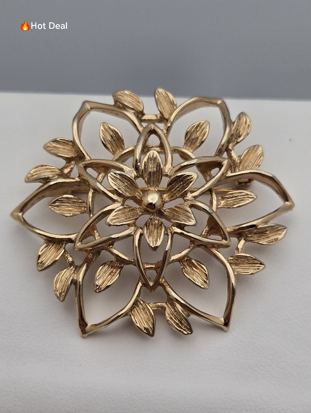 Sarah Coventry Vintage “Petal-Lure” Brooch Gold Tone Layered Floral Signed 1962
